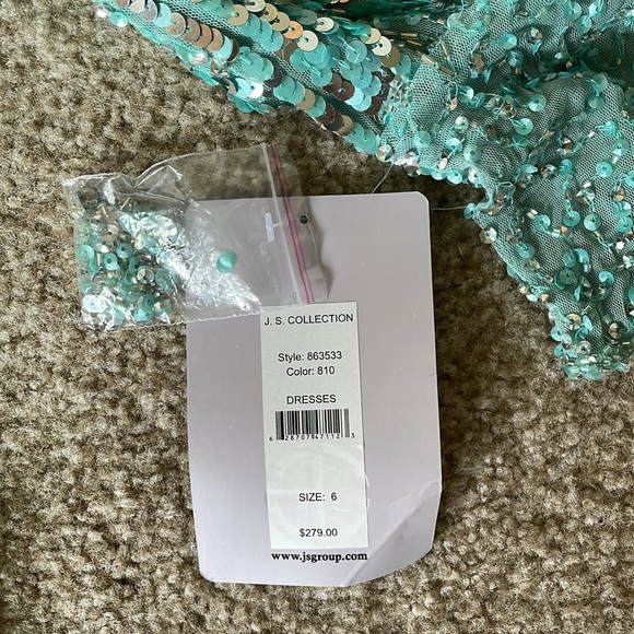 JS Collections aqua long sleeve sequined cocktail dress NWT - Picture 7 of 7